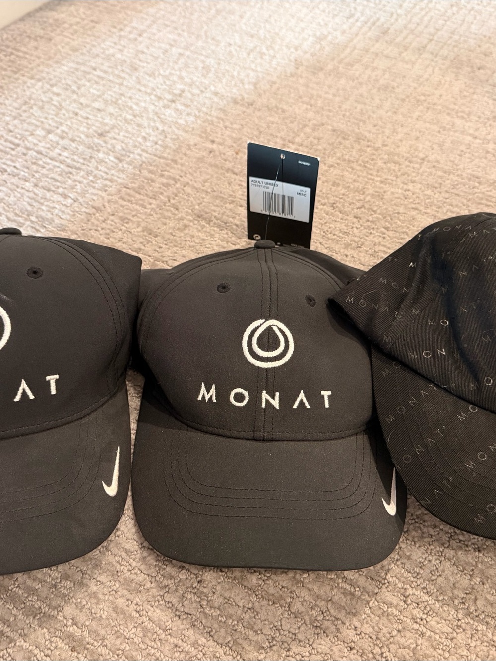 Nike Black MONAT Embroidered Baseball Cap, all 3 bundle. 1 NWT